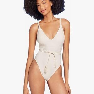 Shade & Shore women Braid Details Extra High leg on one piece swimsuit.